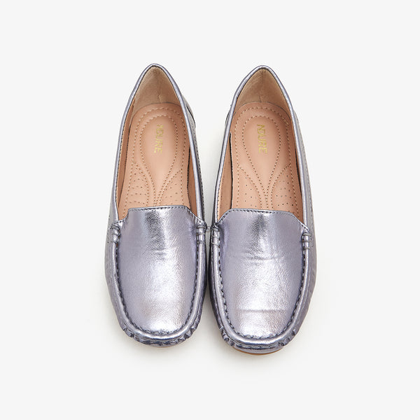 Women's silver sale leather loafers