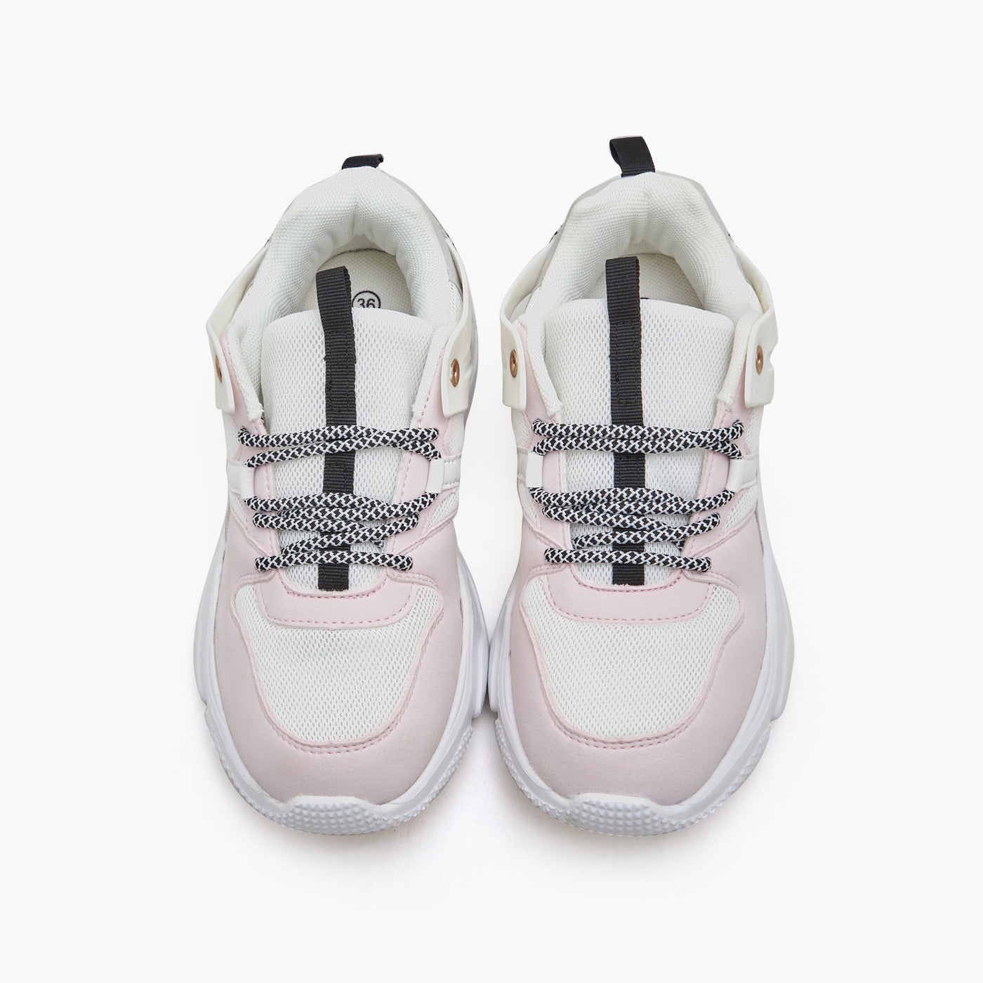 Pair of white and pink leather low SNEAKERS, notched rub…