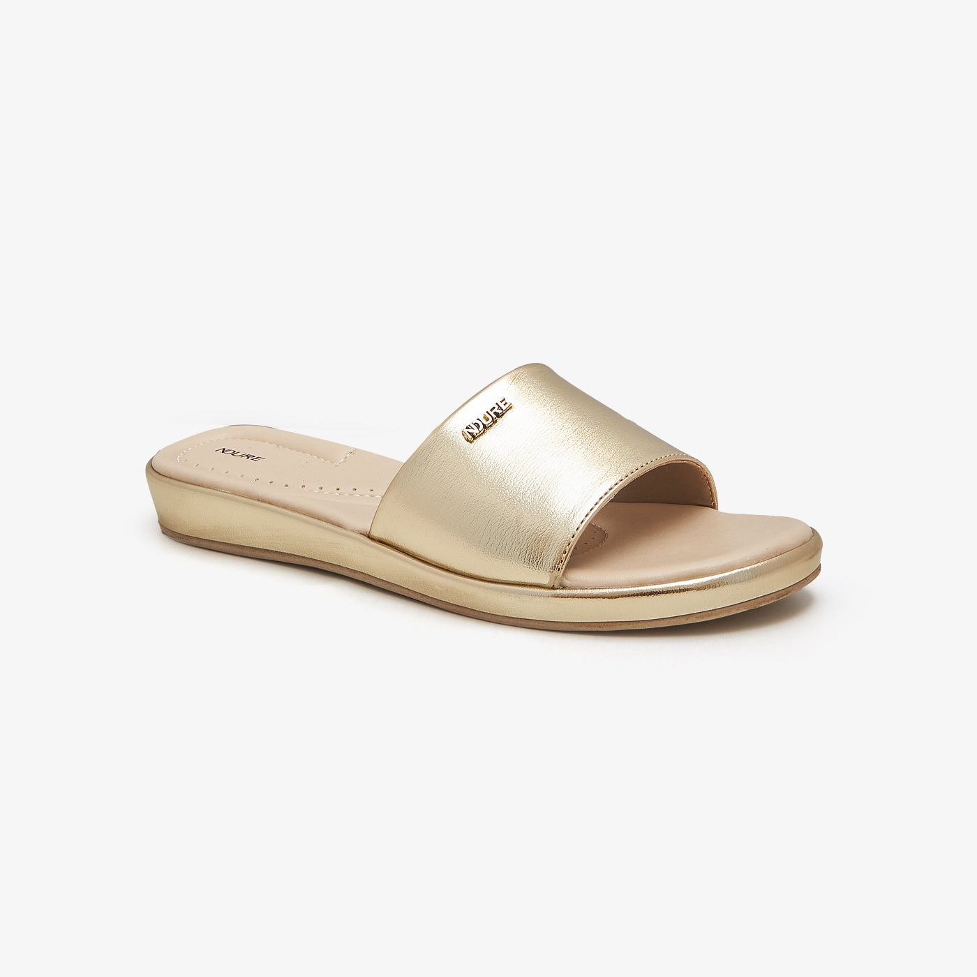 Buy GOLD Women s Metallic Slides Soloto